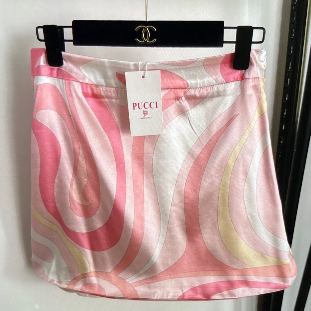 Emilio Pucci Pink, Cream & Yellow Swirl Silk Mini Skirt
